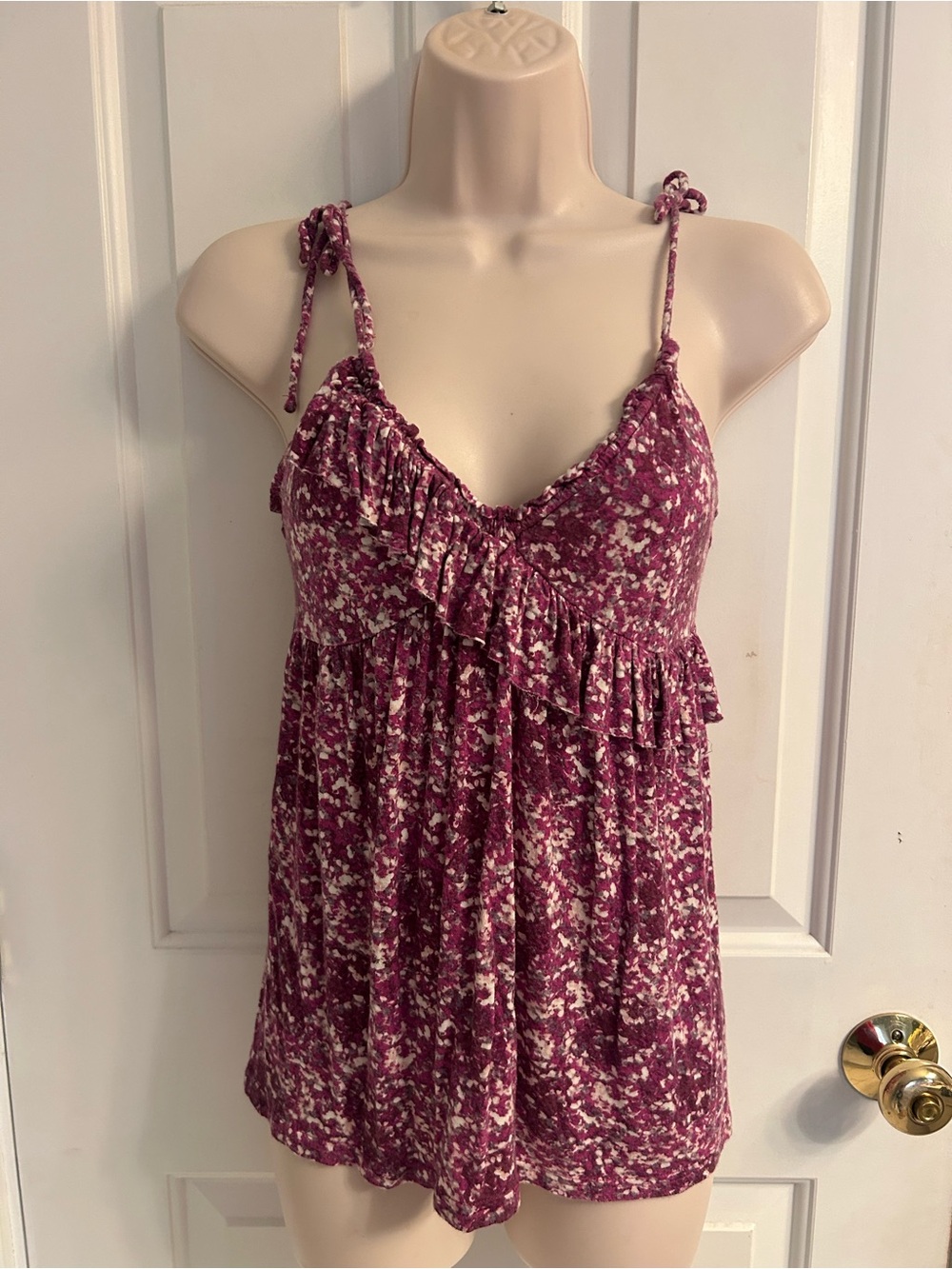 Candie's Plum Floral Ruffle Accent Tie-Strap Camisole